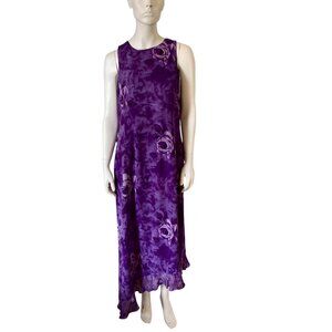 Purple Floral Silk Maxi Dress With Asymmetrical Hem Fairycore Whimsical VTG